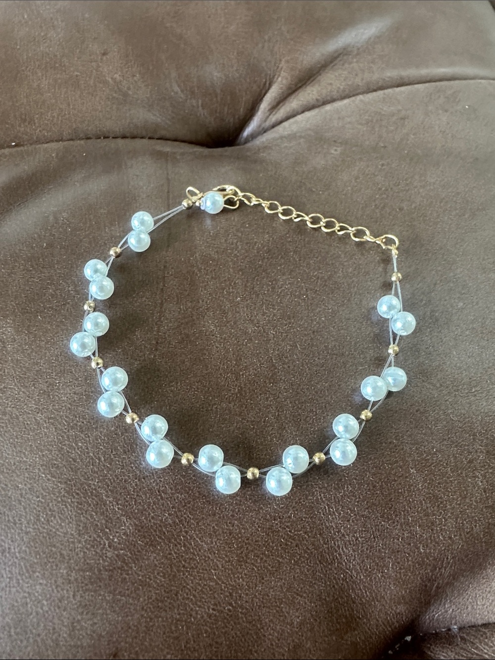 Gold-Plated Pearl String Beads Bracelet or Anklet